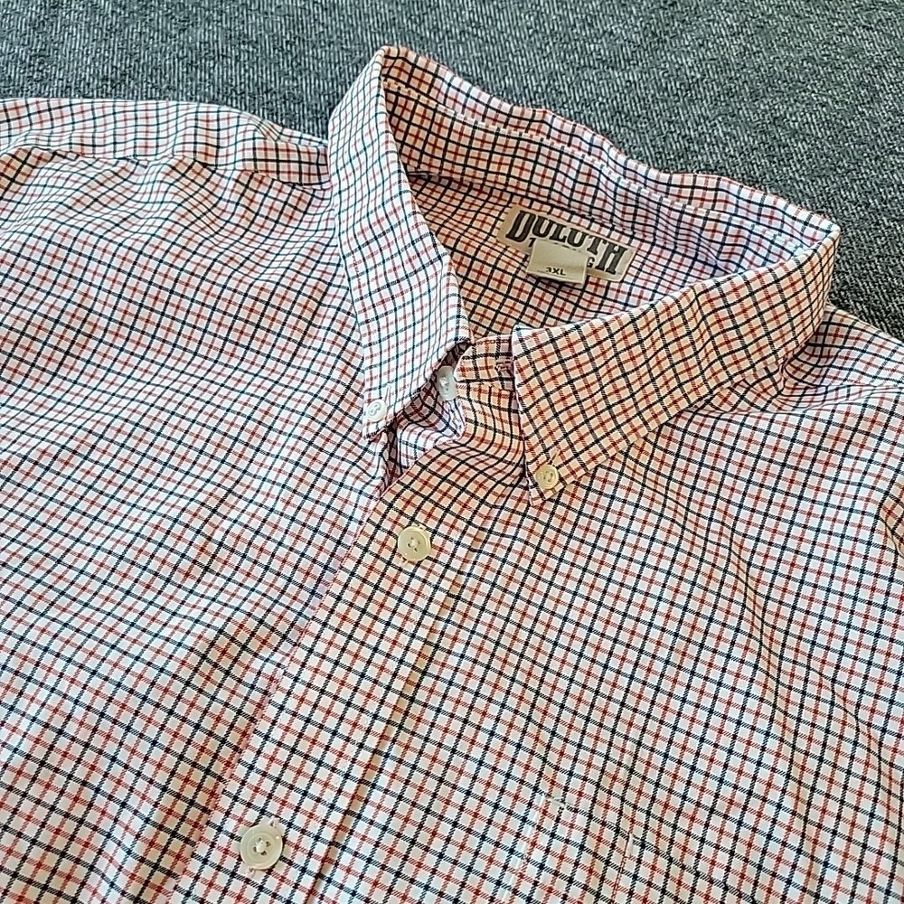 Duluth Trading Co Shirt Men's 3XL Red White Checks Plaid Button Down Long Sleeve